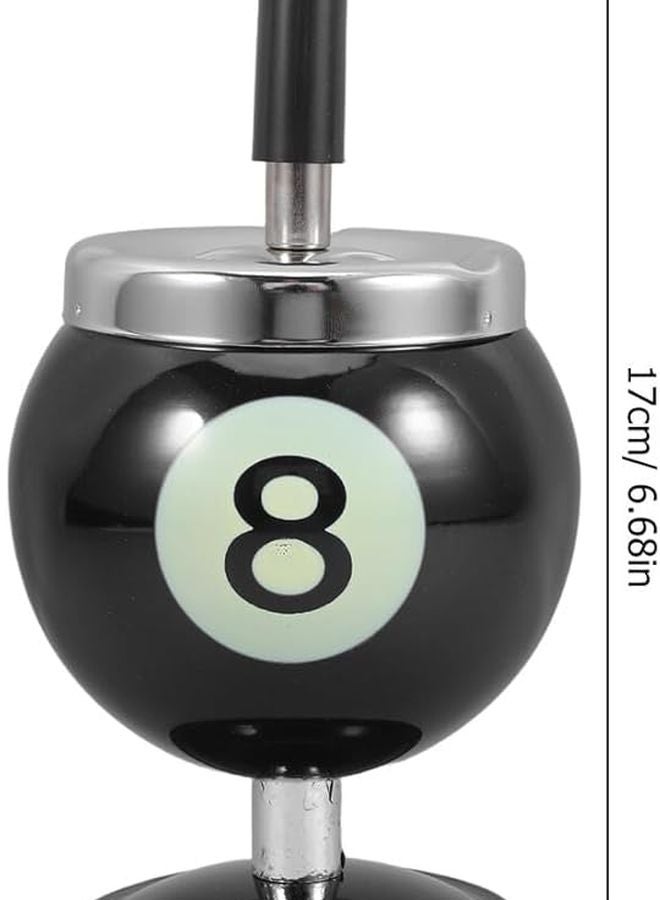 منفضة سجائر معدنية سوداء بغطاء مزينة بموضوع البلياردو لسطح المكتب الداخلي في المكتب - Image 2